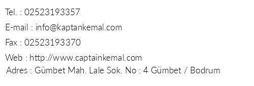 Kaptan Kemal Apart Otel telefon numaralar, faks, e-mail, posta adresi ve iletiim bilgileri